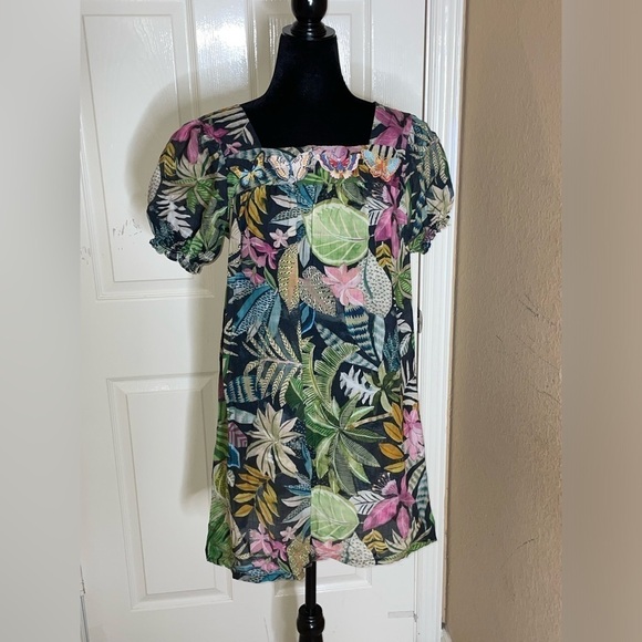 Johnny Was Workshop Tropical Puff Sleeve Tunic Dress in Green Multicolor XS‌‌‌‌ - Picture 2 of 12